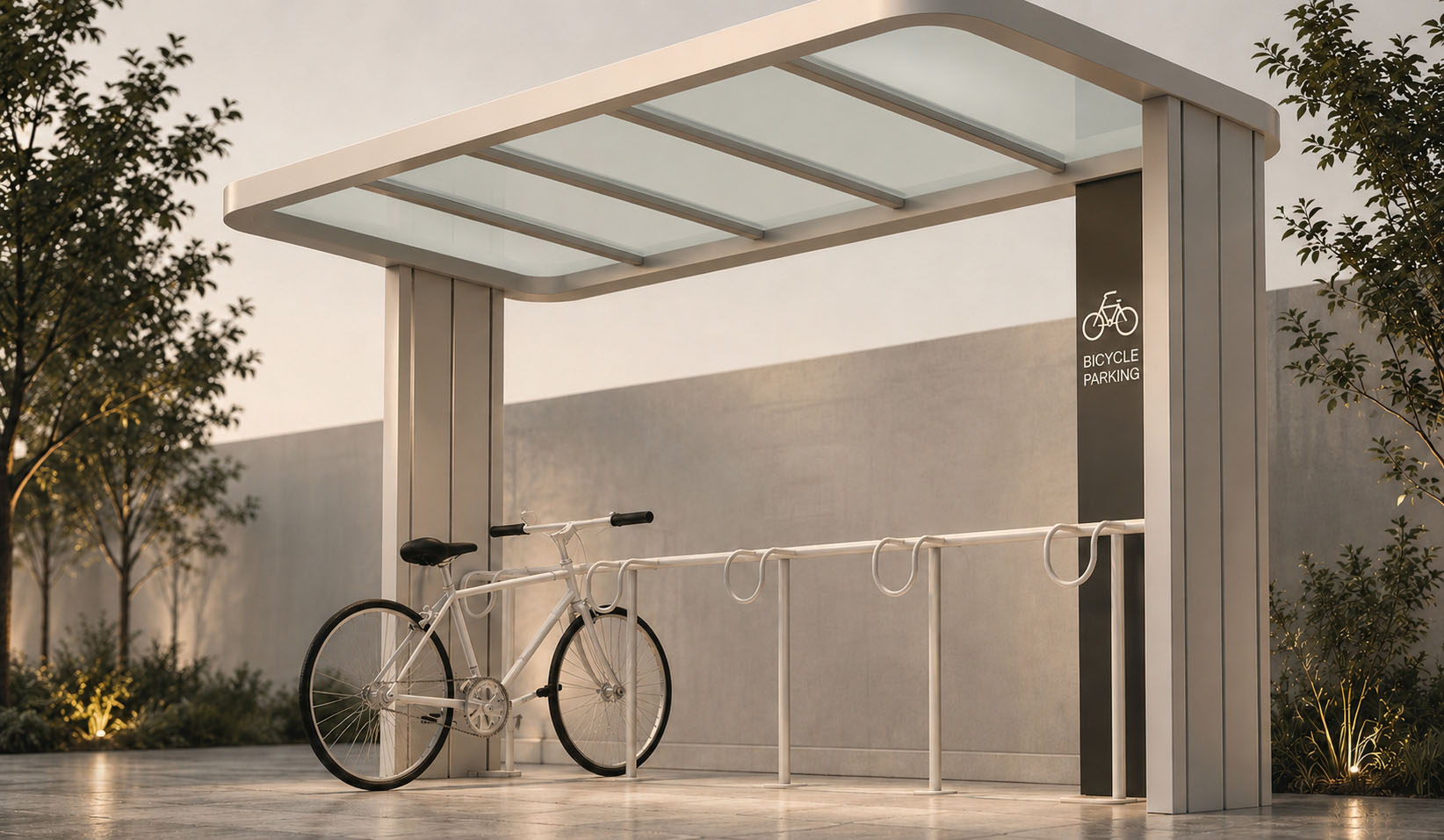 Bicycle parking shelter with illuminated roof